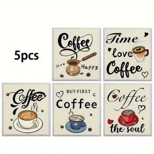 NEW Set of 5 Swedish Dishcloth - Coffee Lovers, Reusable Dishcloth, Sustainable
